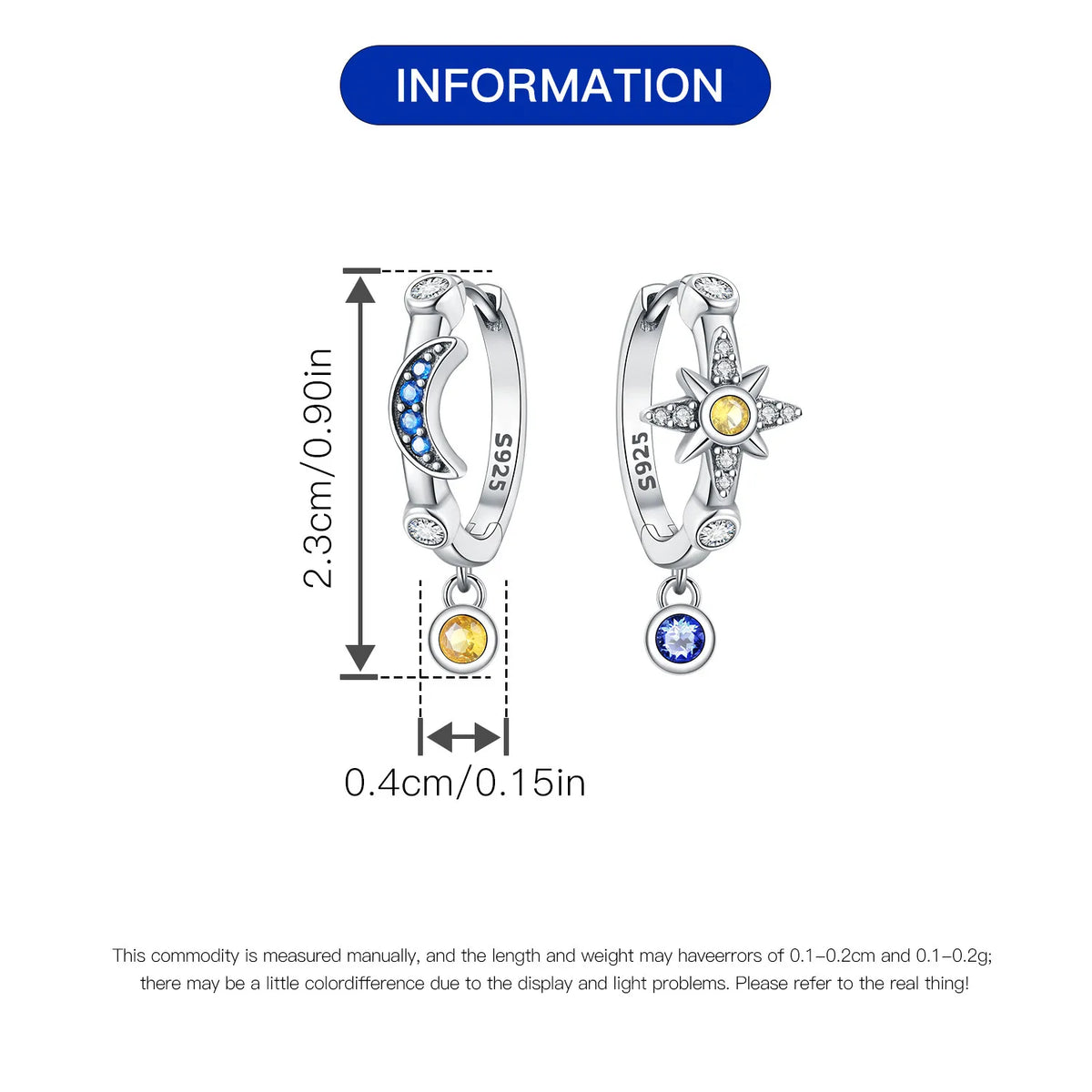 Orstarry 925 Sterling Silver Sparkling Blue Zircon Star Drop Earrings Women Earrings Charm Fashion Versatile Party Jewelry Gifts
