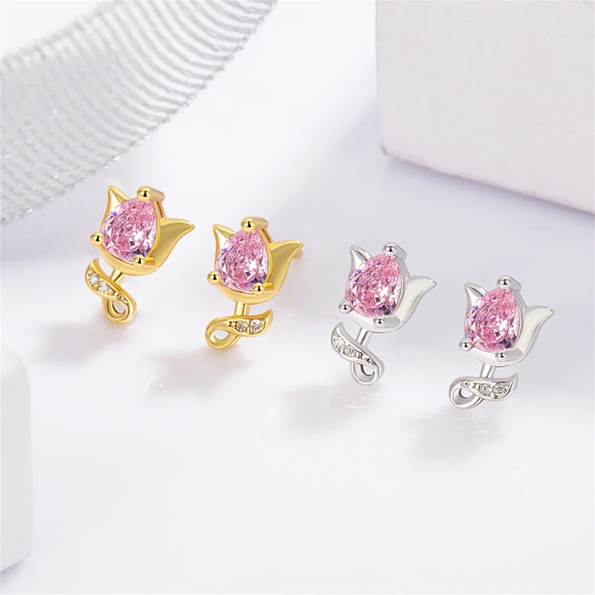 Purple White Zircon Small Rose Flower Stone Stud Earrings For Women Gold Silver Color Wedding Jewelry Earring Mother's Day Gifts