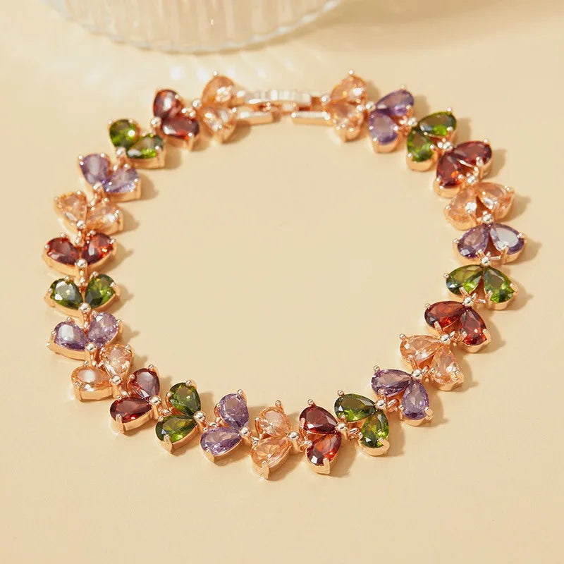 Fashion Charm Cubic White Zircon Four Colors Leaf Jewelry Bracelets for Woman Elegance Wedding Party Accessories Gifts
