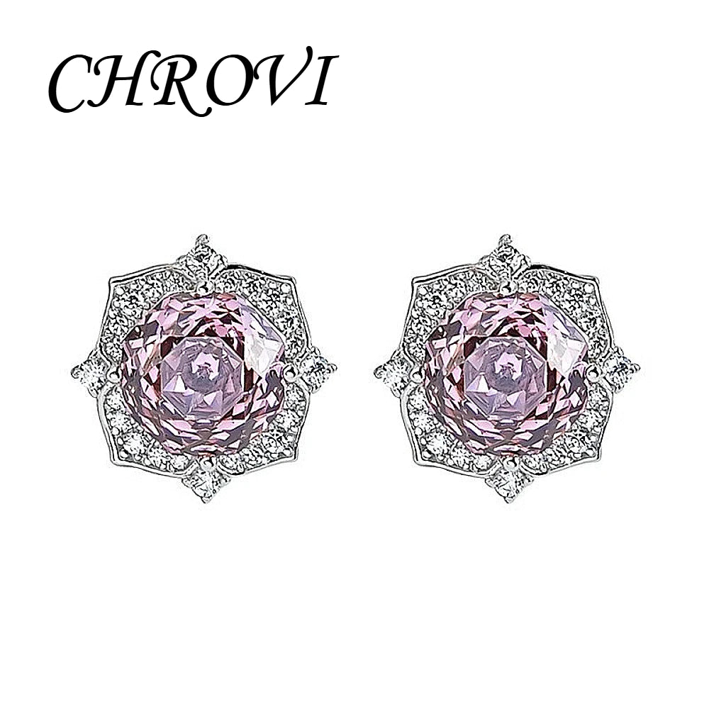 Luxury-Style 925 Sterling Silver Rose Diamond Flower Necklace Pendant Earring Ring Women's Set