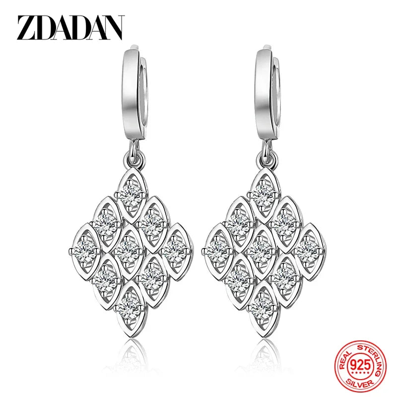 ZDADAN 925 Sterling Silver Purple Zircon Geometric Earrings For Women Fashion Jewelry