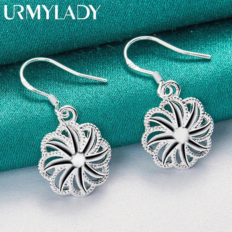 URMYLADY 925 Sterling Silver Flower Earrings For Women Wedding Engagement Party Fashion Jewelry