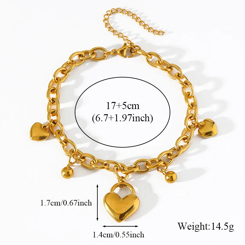 EILIECK 316L Stainless Steel Fashion Heart Love Charm Bracelet For Women New Trendy Waterproof Wrist Chain Jewelry Lady Gift