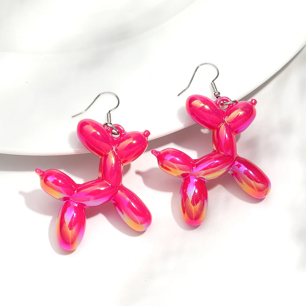 New Trend Candy Colorful Balloon Dog Drop Earrings for Women Personal Iridescent Creative Balloon Dog  Earrings 2025 Jewelry