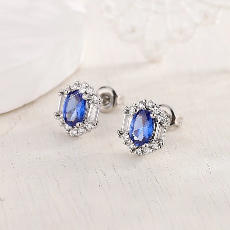 S925 Sliver Plated New Fashion Sapphire Prong Earring For Ladies-High Quality Jewelry Wedding Party Gift