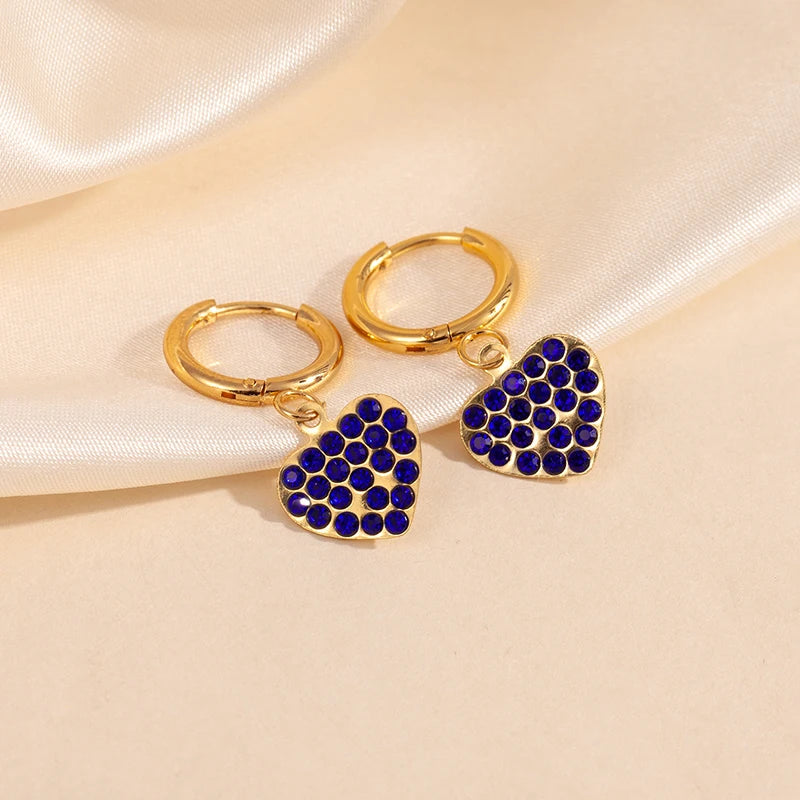 ANENJERY 316L Stainless Steel Heart Geometry Cross Star Circular Zircon Pendant Earrings For Women Fashion Simple Jewelry Gifts