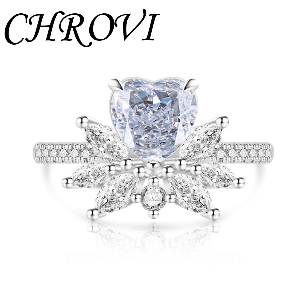 Light luxury 925sterling silver colorful gemstone ice flower ring for women,super sparkly high carbon diamond heart ring jewelry