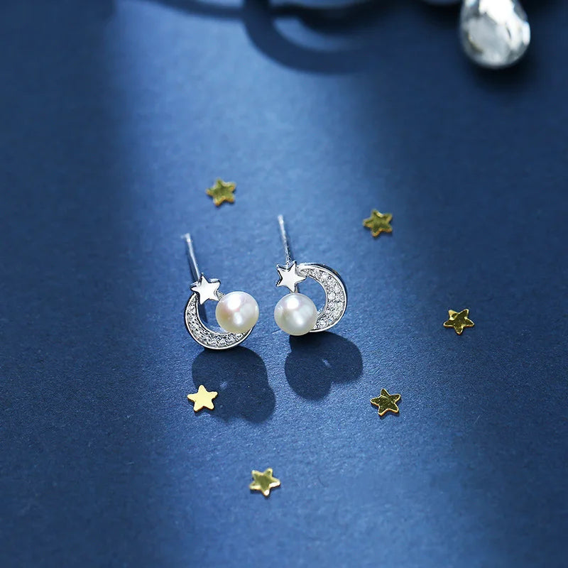 A pair of star and moon earrings, simple and fashionable, suitable for attending banquets, festivals as gifts - no box