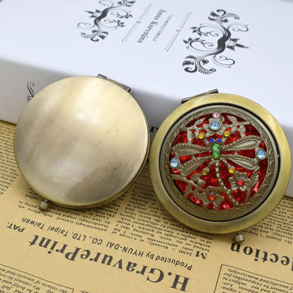 New Hot Folding Pocket Mirror Round Compact Double-sided Vintage Hollow Makeup Mirrors