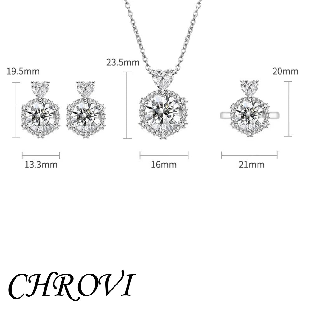 Luxury-Style 925 Sterling Silver New Color-Brightened Luxury Ring, Earrings, Necklace Women's Set