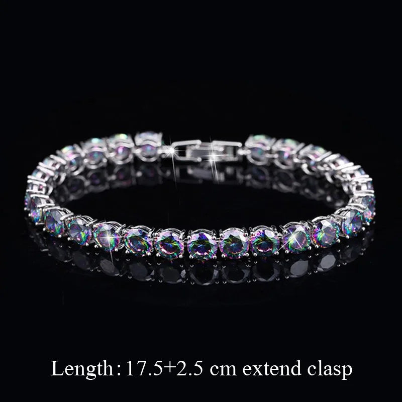 Pera Fashion Women Evening Party Jewelry Natural Light Blue Oval Rainbow Mystic Crystal Stones Bracelets for Birthday Gift B087