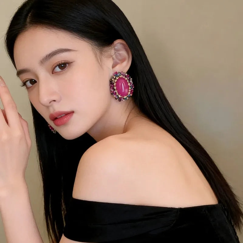 NISHIZAWA Geometric Stud Earrings for Women Versatile Vintage Palace Style Pendientes Mujer Elegant Sweet Jewelry