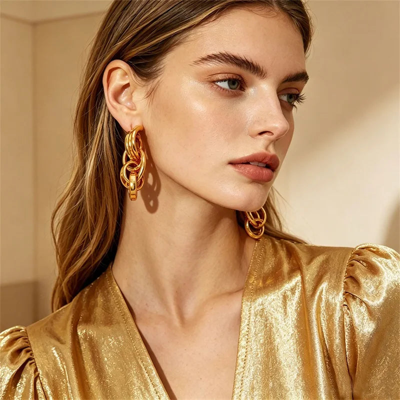 EILIECK 316L Stainless Steel Geometric Loops Dangle Earrings For Women New 18K Gold PVD Plated Ear Stud Water-resistant Jewelry