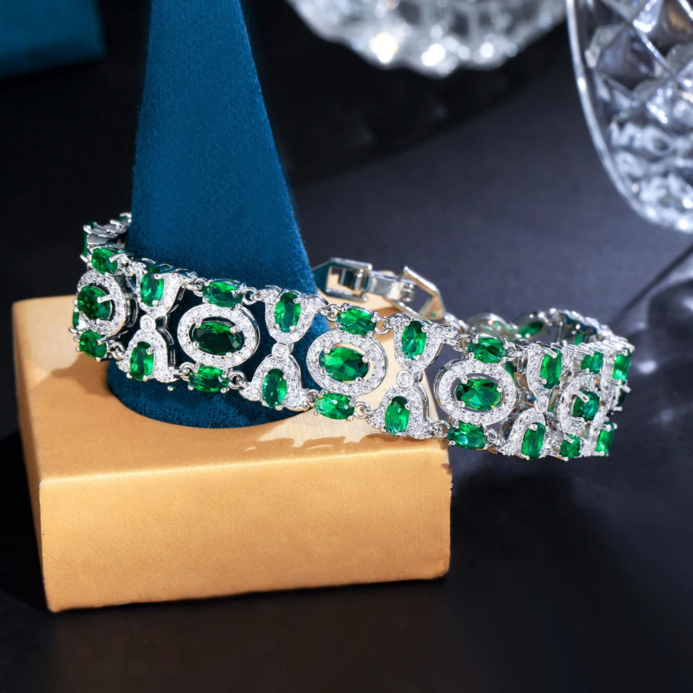 ThreeGraces High Quality Light Blue Cubic Zirconia Silver Color Elegant Link Chain Bridal Bracelet for Women Party Jewelry BR310