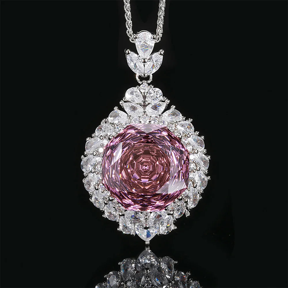 New Arrival 18*18mm Amethyst Pink Quartz Lab Diamond Pendant Necklace for Women Cocktail Party Fine Jewelry Accessories Gifts