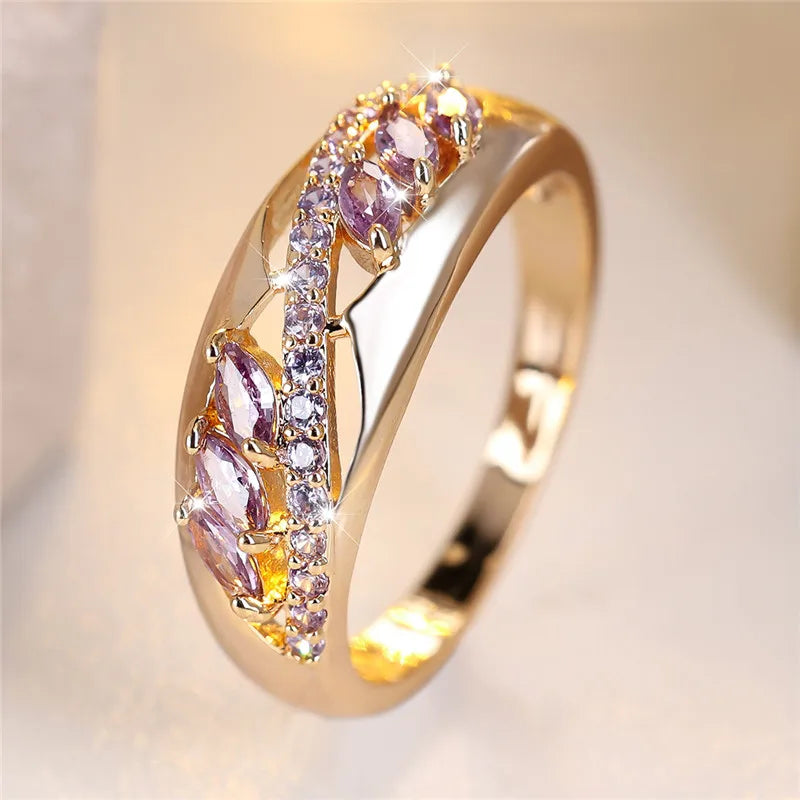 Cute Female Purple Zircon Stone Engagement Ring Rose Gold Color Wedding Jewelry For Women