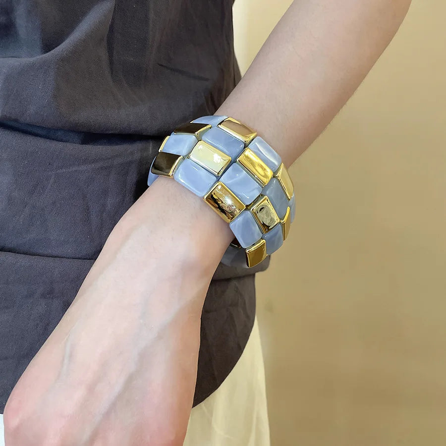 Acrylic Square Splicing Geometric Round Bangles for Women European and American Fashion Simple Bracelet Hand Jewelry Sense
