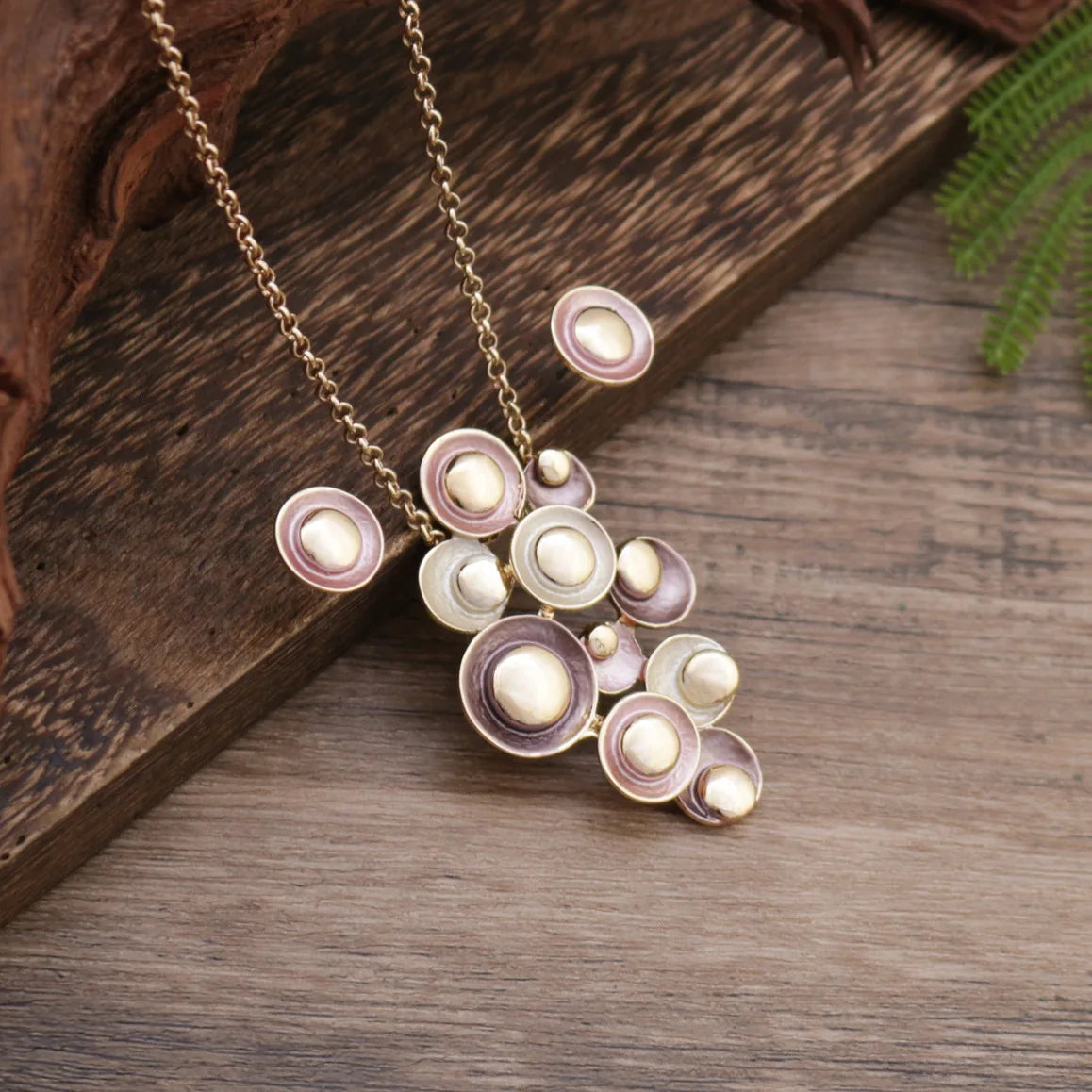 new enamel color round flower stud earrings pendant set, women's high-end glossy enamel color necklace