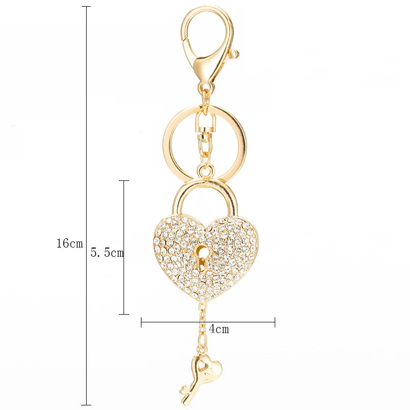Sparkling Crystal Love Lock Key Chain Women's Luxury Handbag Pendant Souvenir Gift for Friends