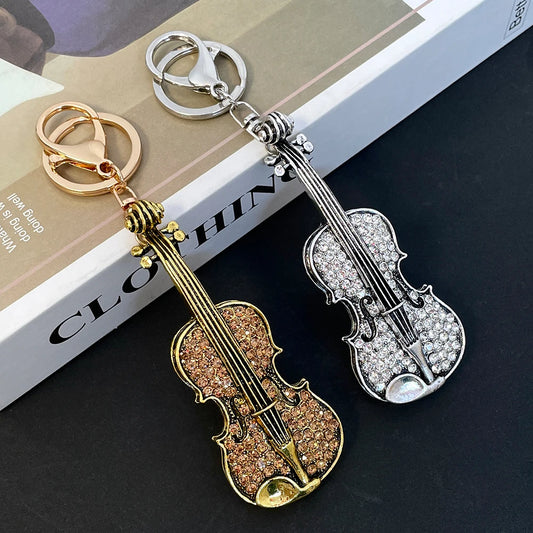 Violin Key Ring Concert Concert Souvenir Gift Women's Luxury Bag Pendant Keychain Rhinestone Crystal Handicraft