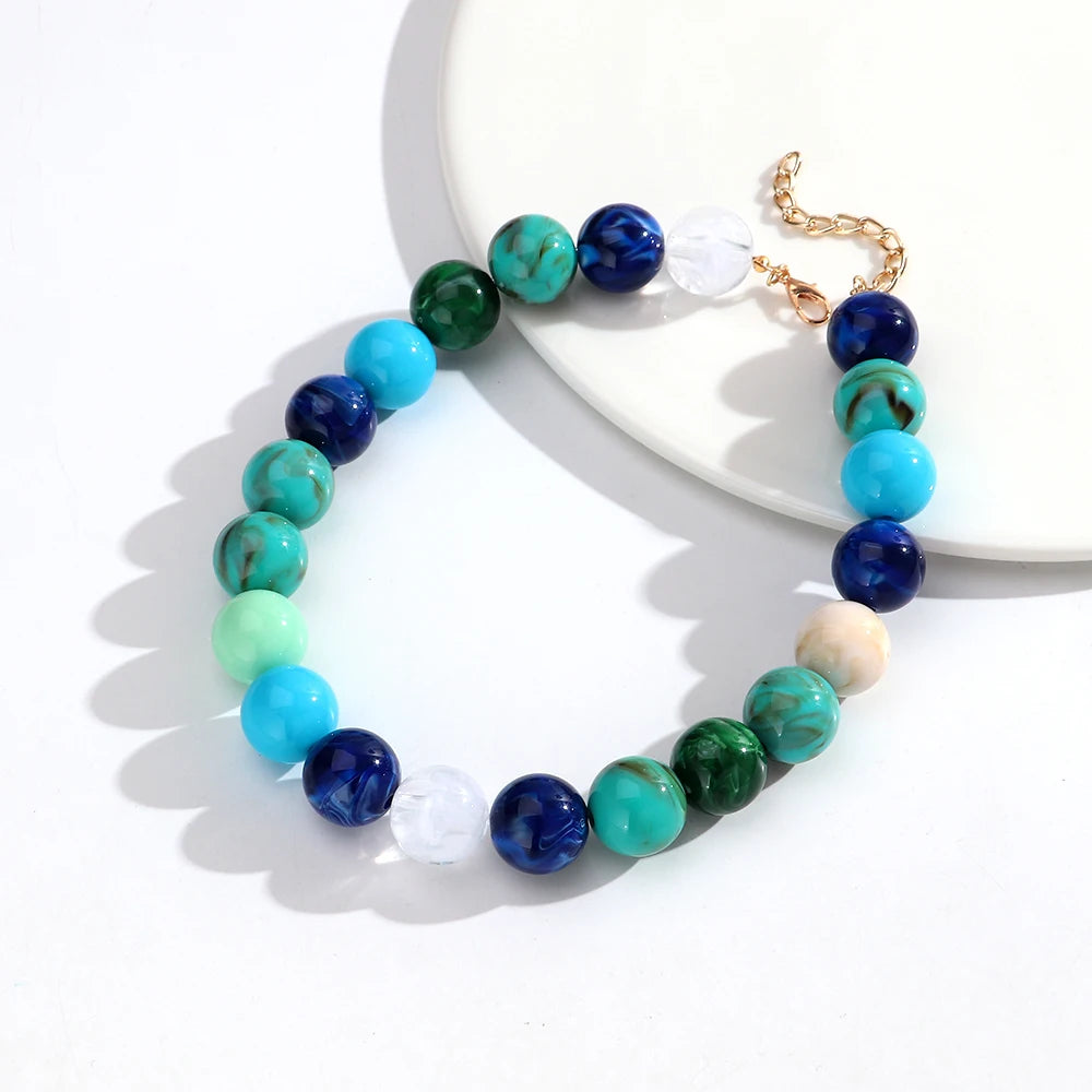 20mm Colorful Acrylic Geometric Round Beads Choker Necklace Fashion Resin Beaded Collar Necklaces New Jewelry Gifts