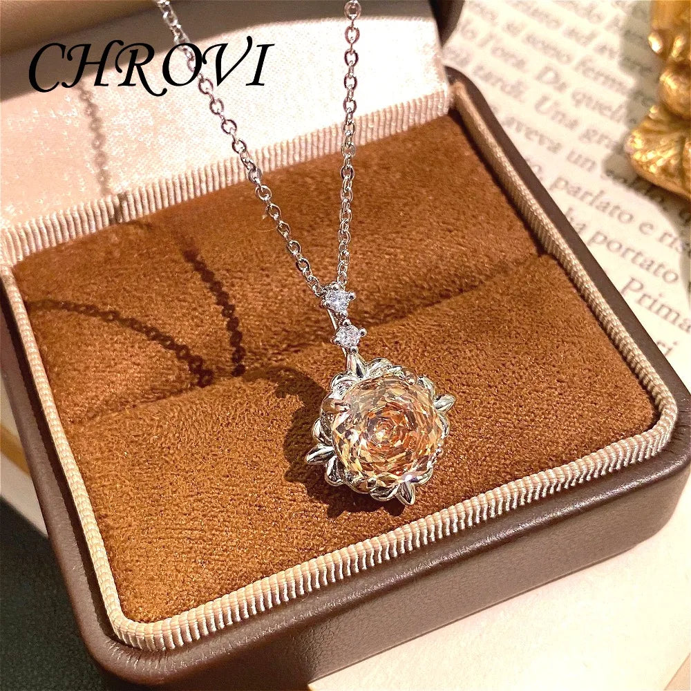 Exquisite 95 sterling silver millennium rose with brilliant coloured gemstone necklace, rose flower clavicle chain