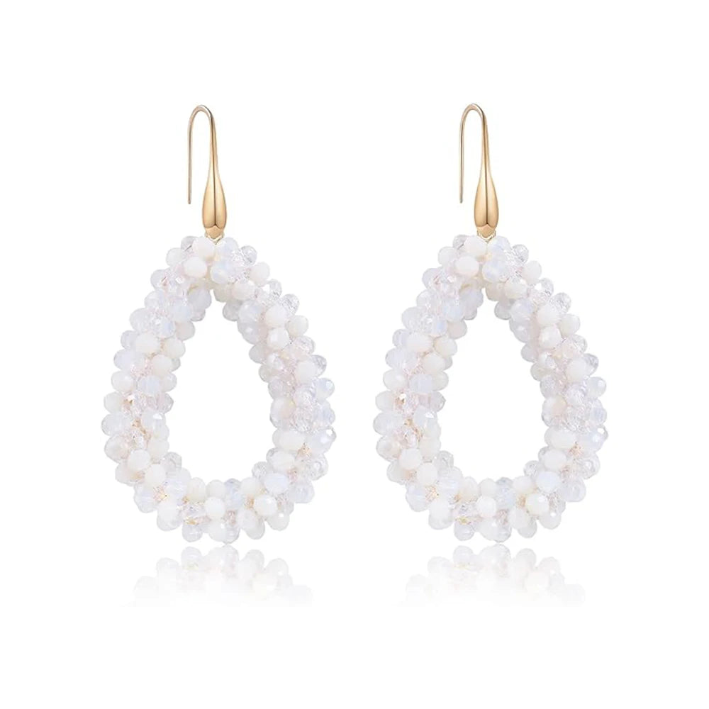 Badu Colorful Beaded Dangle Earrings for Women Boho Handmade Crystal Faceted Beads Teardrop Earrings Statement Fashion Jewelry