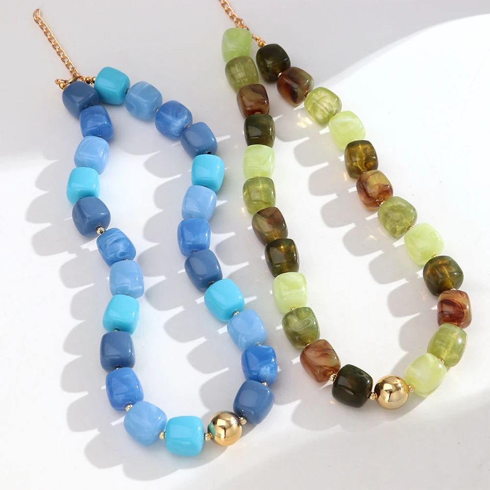 Boho Colorful Acrylic Geometric Square Beads Necklace Fashion Resin Geometry Beaded Collar Necklace 2026 New Jewelry Gifts