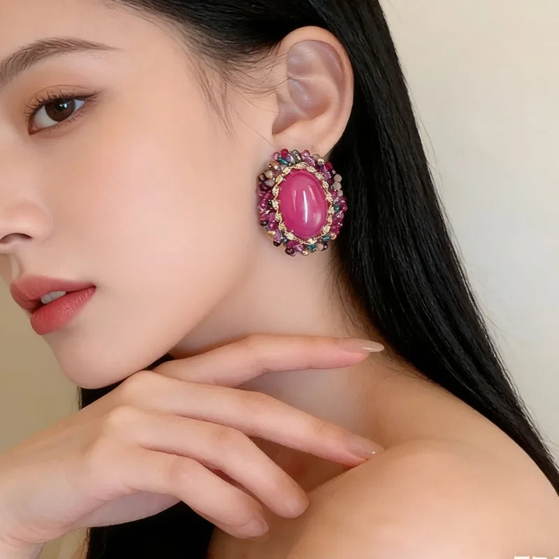 NISHIZAWA Geometric Stud Earrings for Women Versatile Vintage Palace Style Pendientes Mujer Elegant Sweet Jewelry