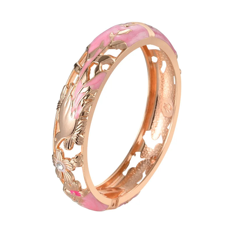 Hollow Bangles For Women Bracelets On Hand Bird Cloisonne Enamel Jewelry Women's Hand Bracelet Female Bangle Gifts For Wife Girl