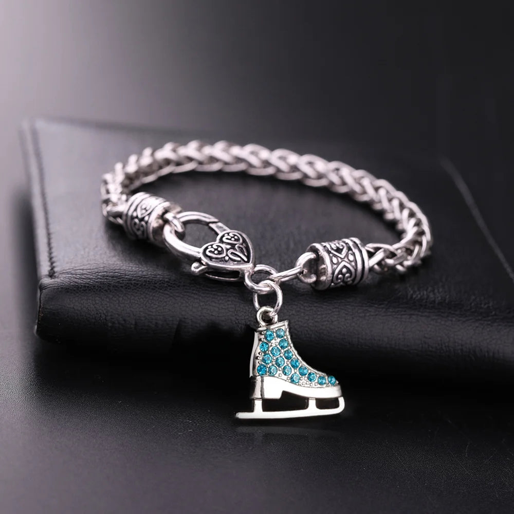 My Shape Skating Shoes Pendant Bracelets for Women Ice Skater Bracelet Sports Figure Skating Crystal Jewelry Gifts Skate Lover