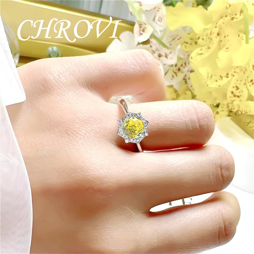 Luxury-Style 925 Sterling Silver Rose Diamond Flower Necklace Pendant Earring Ring Women's Set