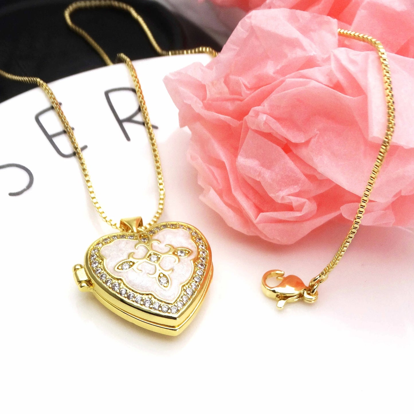 Micro Zircon oil drip photo box Angel Pendant necklace Love heart pendant necklace copper chain jewelry necklace