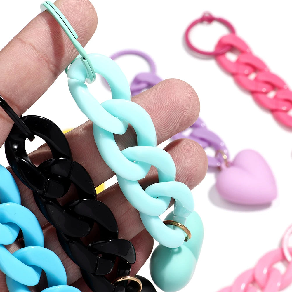 Handmade Heart Keychain Acrylic Plastic Link Chain Key Ring For Women Handbag Pendant Accessorie Car Keys Jewelry Gifts