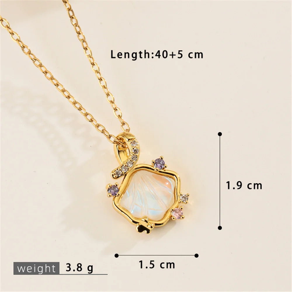 Rainbow Shell Luxury Female Blue Pink Green Zircon 2026 New Trendy Pendant Necklace Gold Silver Color Wedding Jewelry For Women