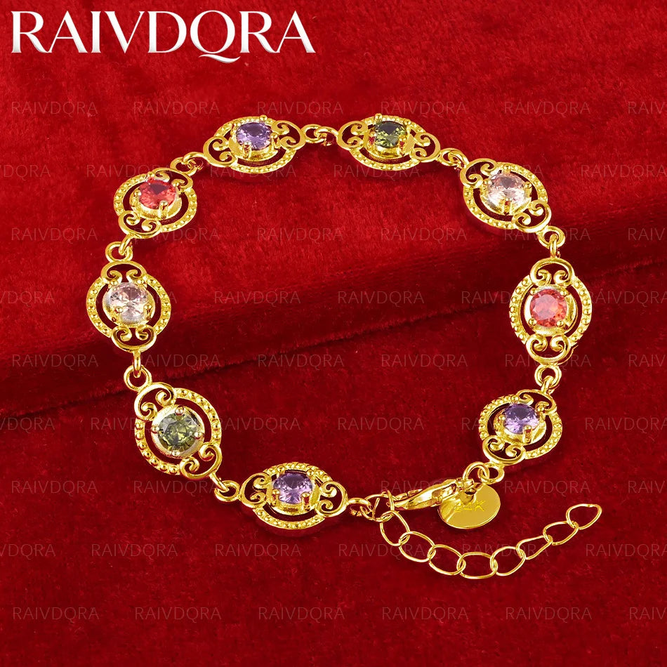 18K Gold Plated Color Zircon Chain Bracelet For Women Fashion Jewelry Exquisite Party Accessories Holiday Gifts