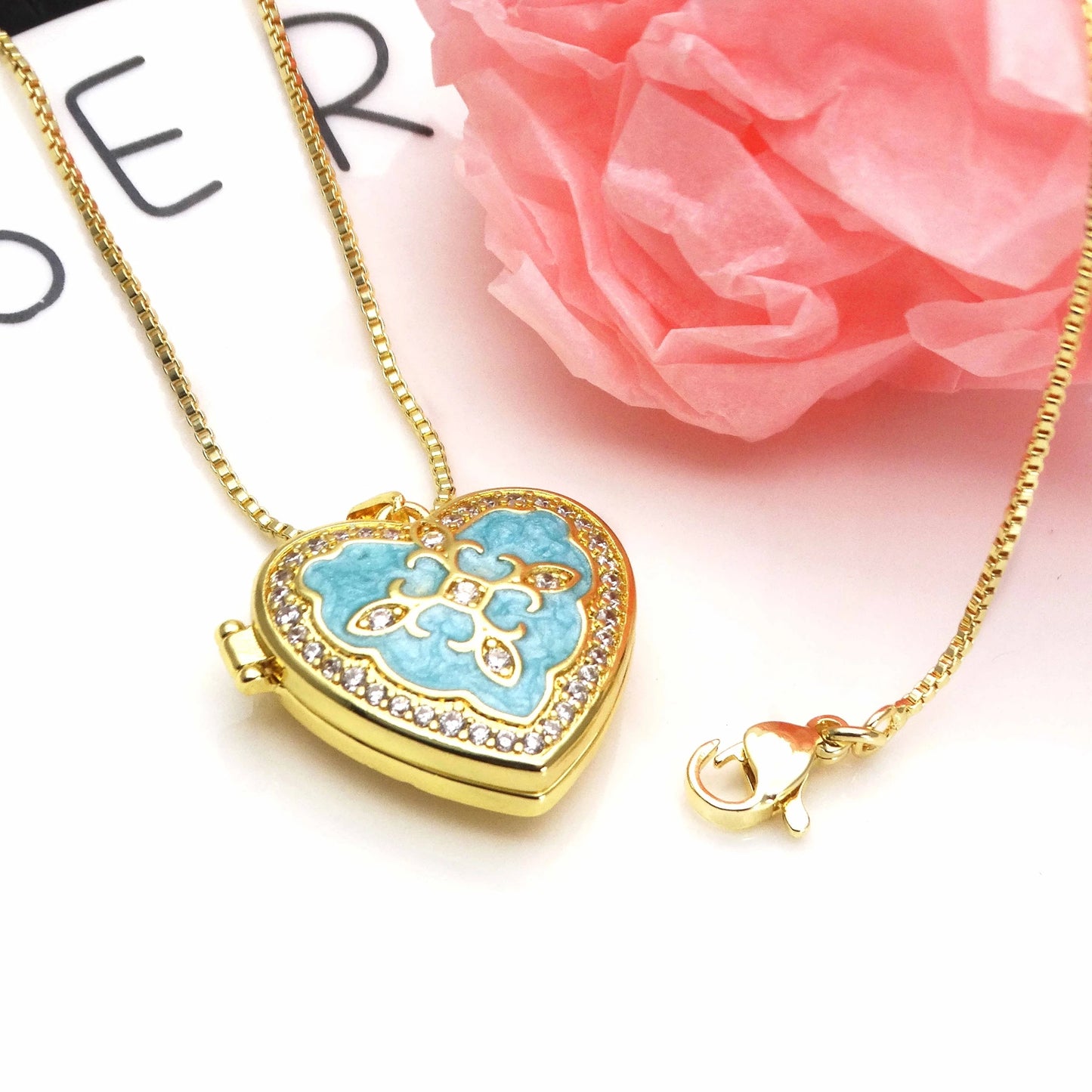 Micro Zircon oil drip photo box Angel Pendant necklace Love heart pendant necklace copper chain jewelry necklace