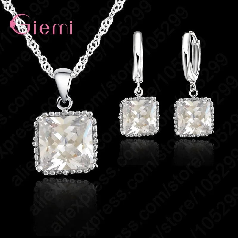 S925 Silver Needle Luxury Jewelry Sets 24 Models Option Cubic Zircon Rhinestone Charming Pendant Wedding Engagement Accessory