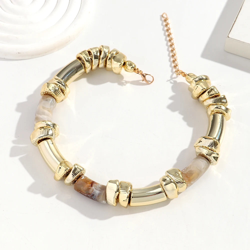 Statement Acrylic Geometric Beads Golden Irregular Spacer Choker Necklaces Elegant Colorful Chunky Necklace Fashion Jewelry