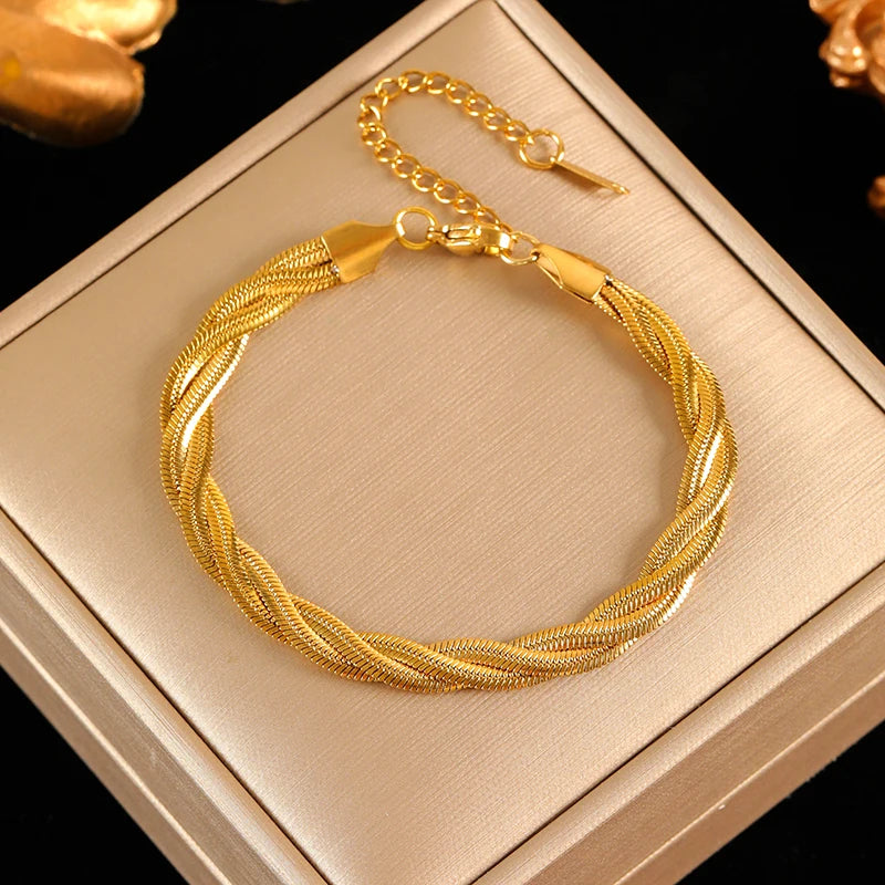 EILIECK 316L Stainless Steel Metal Cross Woven Chain Necklace Bracelet Set For Women Fashion Statement Waterproof Jewelry Gift