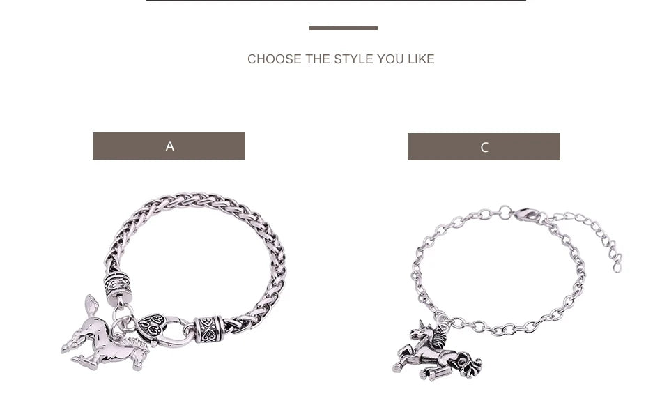 My Shape Punk Horse Charm Pendant Bracelet Wheat Chain for Men Women Zinc Alloy Bracelets Bangle Horse Jewelry bracelet cheval