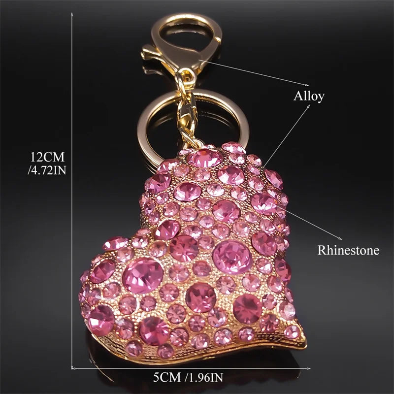 Pink Crystal Sparkling Heart Key chain for Women Exquisite Sweet Alloy Rhinestone Keyring Car Bag Accessories Jewelry K9233S05