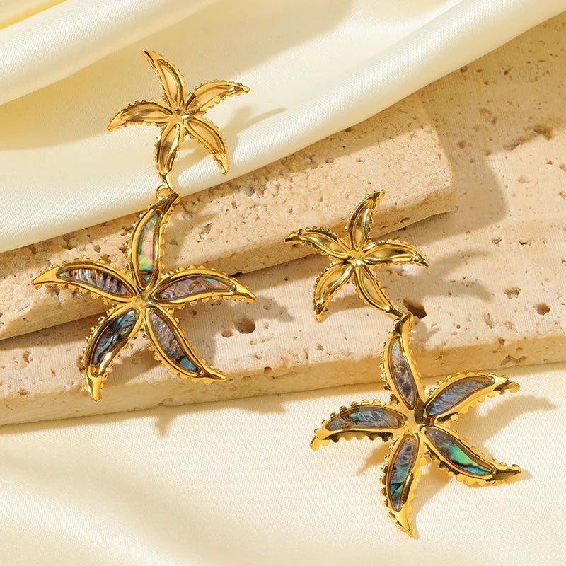EILIECK 316L Stainless Steel Starfish Drop Dangle Earrings Stylish Trendy Waterproof 18K PVD Plated Metal Jewelry for Women
