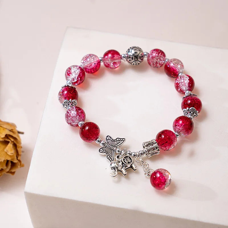 Fashion Ice crack Gradient Beaded Bracelet for Women Vintage Handmade Butterfly Elephant Bracelet Valentine's Jewelry Gifts