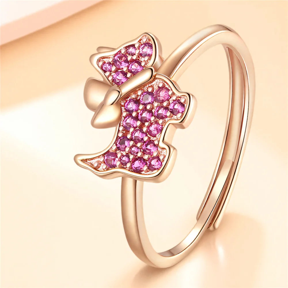 Cute Female White Blue Red Zircon Open Wedding Rings Promise Adjustable Gold Color Engagement Jewelry For Women