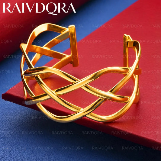 18K Gold Plated Overlapping Lines Bangle For Women Anniversary Gift Popular Wild Fashion Romantic Jewelry