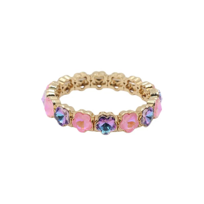2026 Colored Rhinestone Flower Enamel Gold Bracelet Mocha Full Diamond Elastic Stacked Fashion Bridal Accessories