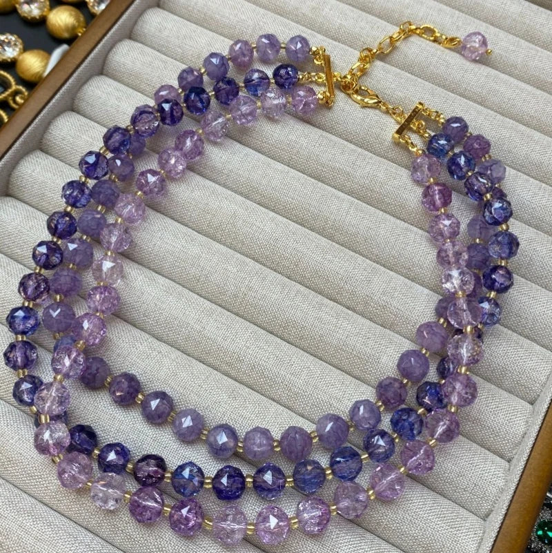 Multi Layer Natural Amethyst Beaded Necklaces Women Vintage Purple Crystal Chokers Elegant Jewelry Wedding Party Accessories