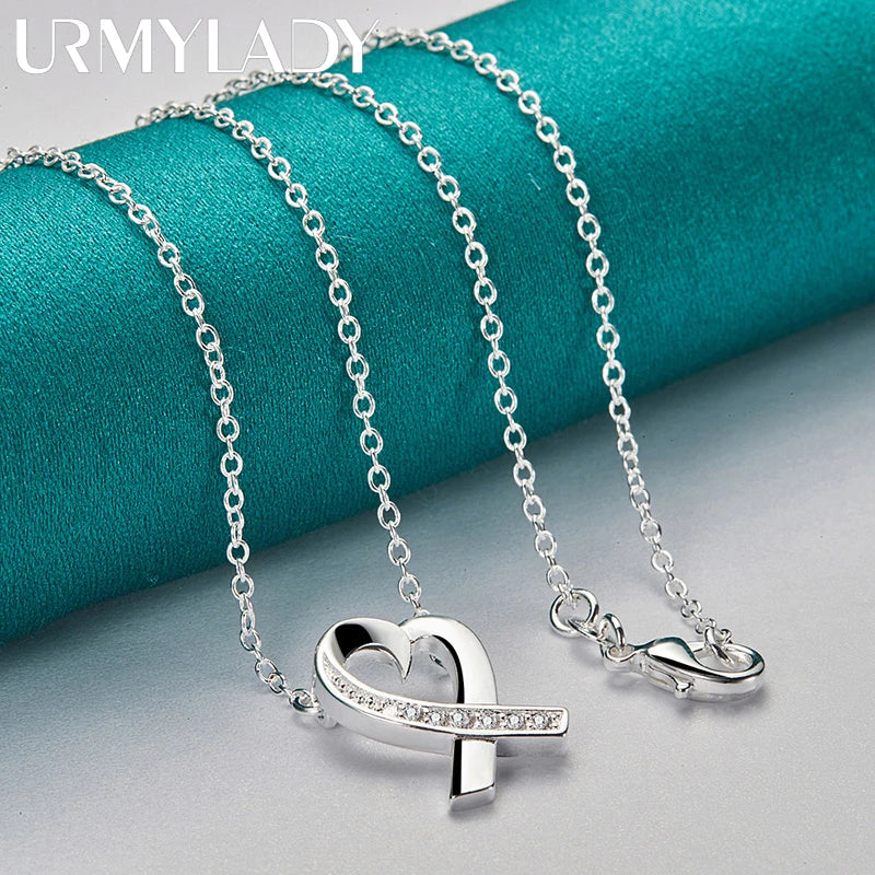 URMYLADY 925 Sterling Silver Heart AAAAA Zircon 18 Inch Pendant Necklace For Women Wedding Engagement Fashion Jewelry Gifts