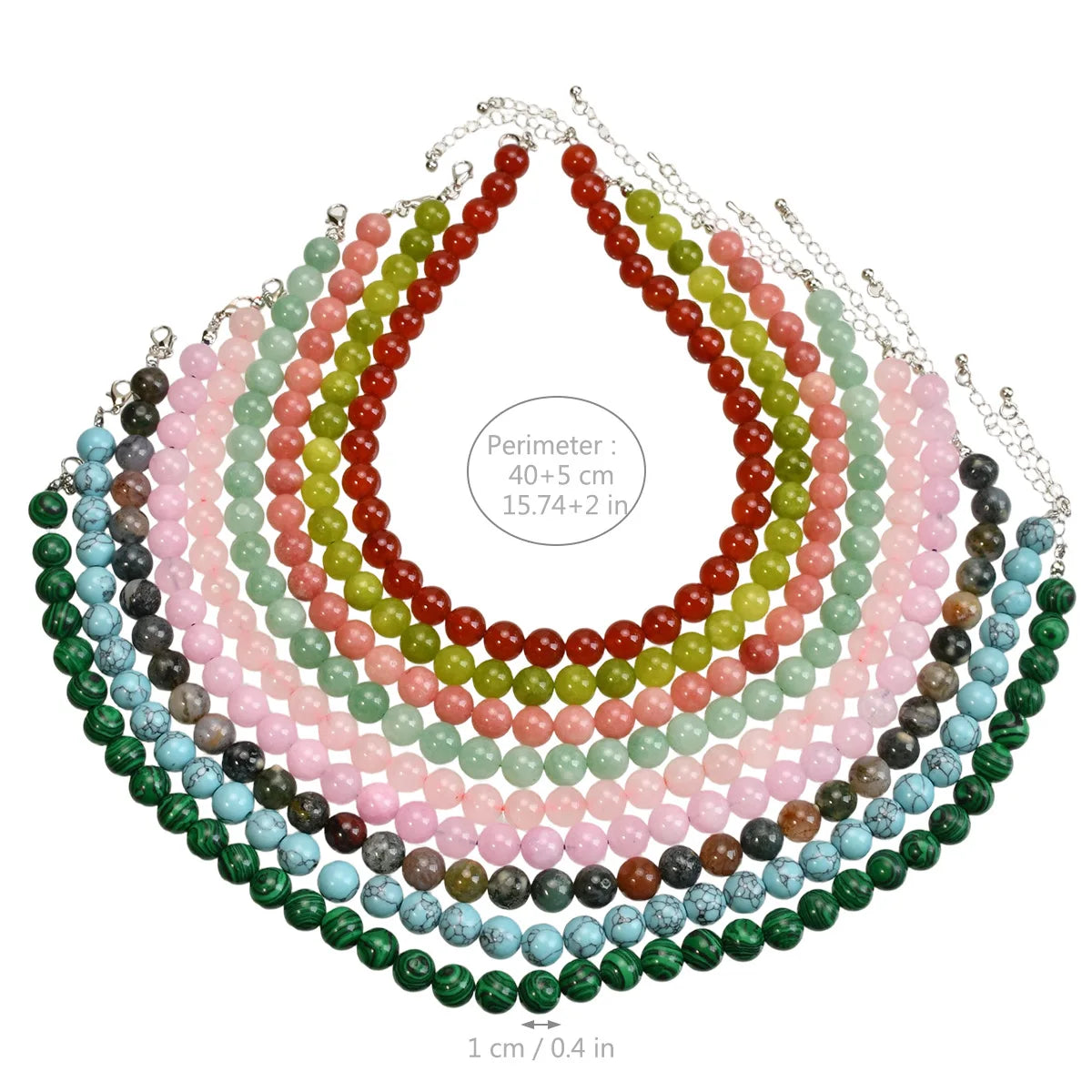 Summer Bohemia Colorful Natural Stone 10mm Bead Necklace Handmade Glass Beading Collar Choker for Women Girls Trend Jewelry Gift